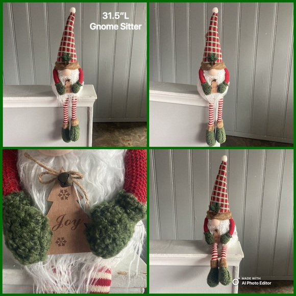 NWT-STUNNING- 31.5” Holiday Gnome Sitter Decor w/ a Wooden Joy Christmas Tree 🌲 - Picture 3 of 17